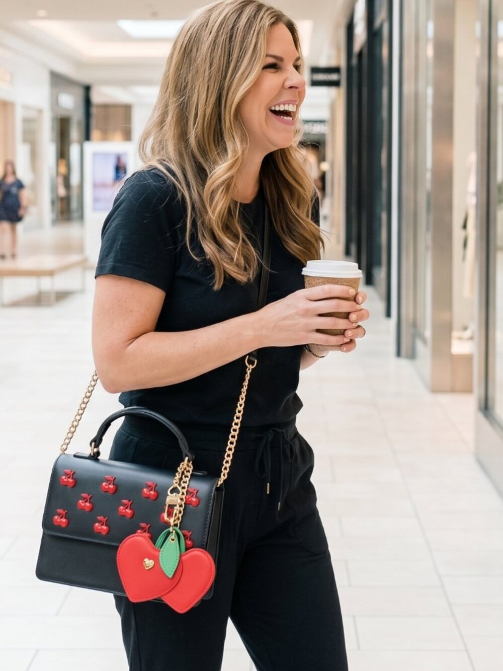 🍒🖤✨ Betsey Johnson Cherry Crossbody Bag – Black Purse with Red Cherry Charm
